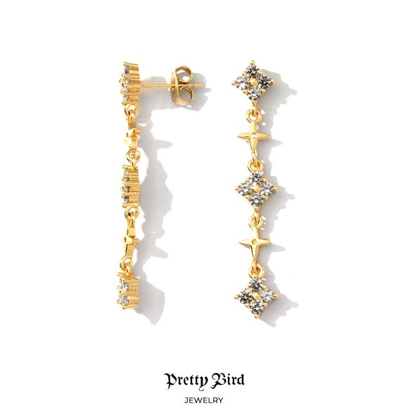 Pretty Bird Jewelry - 18K Rose Gold Plated Crystal Star Dangle Earrings